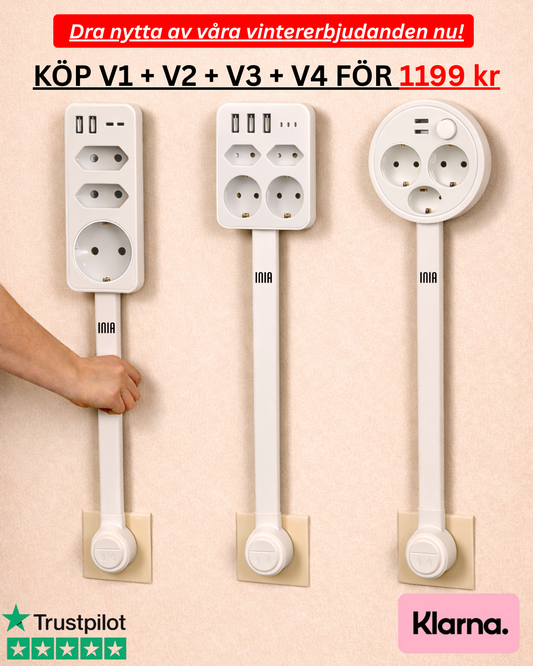 INIA® – Set med 3 utdragbara och vridbara förlängningssladdar (EU-kontakt)